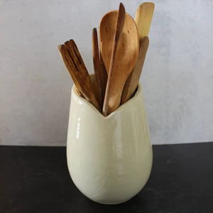 Handcrafted Porcelain Utensil Holder Elegant <b>Etched</b> Design Smooth Glaze Heat Resistant Stable Base Kitchen Counter Organizer - Product Image 3