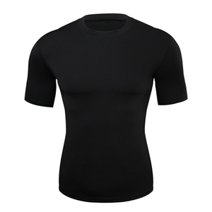 T-shirt de compression pour homme à manches courtes, séchage rapide, sous-vêtement de sport pour la gym, la course et l'entraînement, blanc et noir - Product Image 2