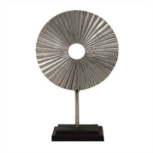 Handcrafted Silver Metal <b>Round</b> Abstract Sculpture On Black Wood Base Modern Home & Office <b>Table</b> Decor Showpiece In Best Price - Product Image 1