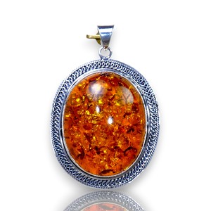 Calidad superior Corte ovalado Naranja Ámbar 925 Plata esterlina Piedra preciosa Colgante de plata hecho a mano Joyería Precio de fábrica al por mayor - Product Image 1