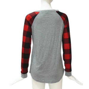 Camiseta Casual de Manga Larga con Cuello Redondo y Estampado a Cuadros Buffalo para Mujer, Mezcla de Algodón, Ropa de Moda Otoño Invierno, Venta al Por Mayor - Product Image 6