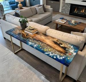 Mesa de Comedor de Resina Epoxi Oceánica de Lujo, Mesa de Resina Azul Río Hecha a Mano, Muebles Modernos de Resina para Decoración del Hogar y Restaurantes - Product Image 1
