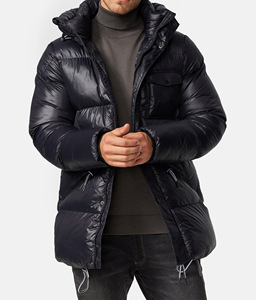 Chaqueta Larga Acolchada con Capucha para Hombre, Negra, Brillante, de Plumón, Gruesa, para Invierno - Product Image 4