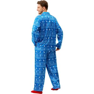 Set Pigiama Natalizio da Uomo in Raso di Seta Blu, Maglia a Maniche Lunghe e Pantaloni con Tasche, Taglia Adulto - Product Image 3