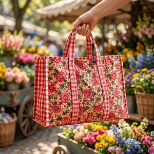 Bolso Tote Floral Acolchado de Algodón 100% Hecho a Mano de Primera Calidad – Herencia Artesanal Sostenible - Product Image 4