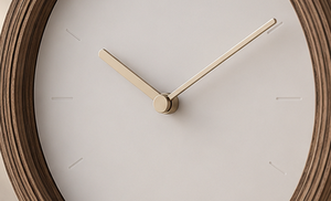 Minimalist Circular Wood Desk Clock With Beige Face Silent Quartz Movement - Product Image 3