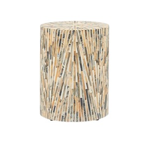 Tabourets cylindriques en forme de tambour avec incrustations de nacre, mosaïque de coquillages naturels, table de chevet pour la décoration intérieure - Product Image 1
