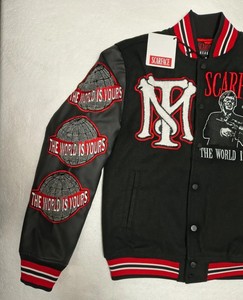 Chaqueta Varsity Scarfaced para Hombre, Negra, de Algodón, con Parche Bordado de Money Power Respect, Diseño de Letra M, Estilo Urbano, Cuello Alto - Product Image 4