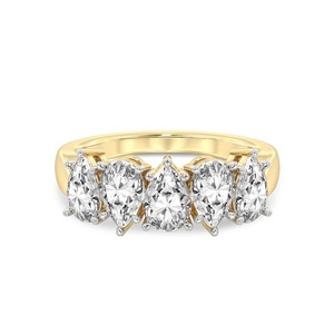 Sleek Pear Five <b>Stone</b> Band Lab Grown Diamond 0.50 Ct Tw 14K Solid Gold FG Color VS Clarity 5 Diamond Teardrop Facet Shine - Product Image 3