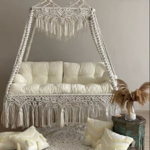 Cama Columpio de Macramé para Interiores y Exteriores, Silla Colgante, Cama Columpio para Porche, Hamaca de Jardín - Product Image 1