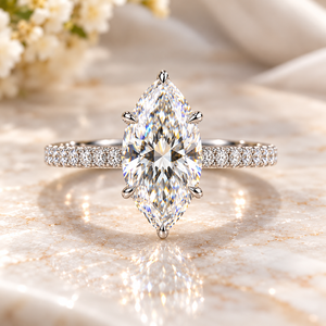 Bague de fiançailles de luxe en or massif 14 carats avec diamant de laboratoire marquise de 2 carats certifié IGI, pavé de diamants, pour mariage et anniversaire - Product Image 1