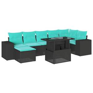 Ensemble de canapés de jardin en polyrotin noir, 8 pièces, avec coussins, meubles d'extérieur, design contemporain - Product Image 4