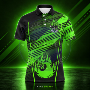 เสื้อโปโลแขนสั้นพิมพ์ลายดิจิตอลโพลีเอสเตอร์สำหรับทีม Civic Sports Men's Custom Black Green 8 Ball - Product Image 2