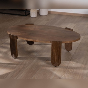 Mesa de centro Vandana Golden Matter de madera de mango con patas acanaladas Loopie - Product Image 3
