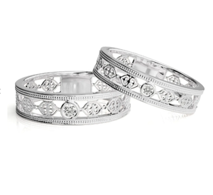 925 Sterling Silver Zircon Eternity Band Filigree <b>Couple</b> <b>Rings</b> - Product Image 1