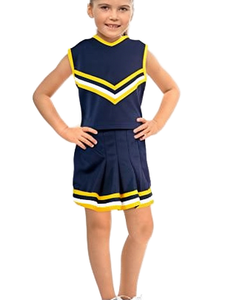 Ensemble d'uniformes de cheerleading bleu marine, jaune et blanc pour enfants, deux pièces, haut sans manches en polyester avec jupe plissée - Product Image 2