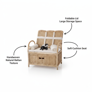 Banc de rangement pliable en rotin naturel pour enfants, organisateur de jouets, siège de canapé en osier pour enfants avec coussin, meubles de chambre d'enfant tissés à la main RT17 - Product Image 2