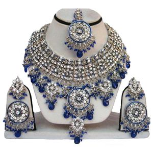 Parure de bijoux vintage plaqué argent avec cristaux et strass, collier à pampilles et boucles d'oreilles, pour femme, bijoux de mariage, en alliage, tendance - Product Image 3