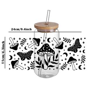 Autocollants pour bouteille d'eau/gobelet en plastique de qualité, imperméables, DTF, UV, design standard, motif champignon, durables pour la décoration artisanale DIY - Product Image 3