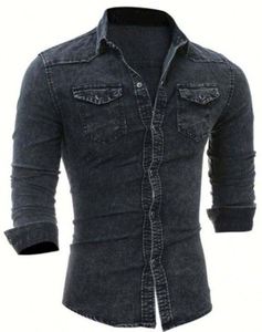 Chemises en jean pour hommes LUXE ATTIRE INDUSTRY – Tendance, boutonnées, en coton léger, respirantes, séchage rapide, écologiques, anti-plis, décontractées - Product Image 4