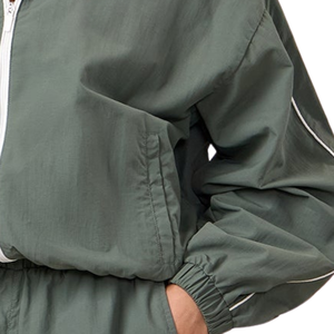Womens Sage Green Woven Tracksuit Full Zip Jacket and Jogger Pants Set Casual Fitness Activewear Outfit - Product Image 4