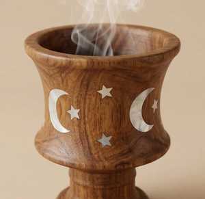 Brown Wooden Bakhoor Burner Elegant Bakhoor Burner Wood Aromatherapy <b>Diffuser</b> Incense Burner Catalytic Fragrance Incense Burner - Product Image 1