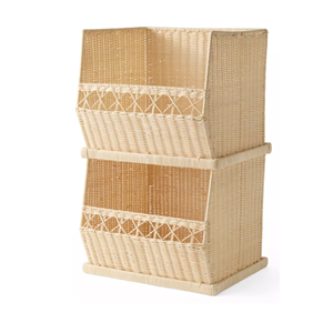 Cestas de Almacenamiento Apilables de Mimbre con Frente Abierto, Paquete de 2 Contenedores Medianos para Organizar la Encimera, Juguetes, Libros, Armario, Oficina, Decoración Boho - Product Image 3