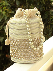 Premium embroidery <b>sequin</b> bead potli bag women fashion bridal clutch drawstring pouch - Product Image 6