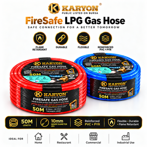 สายแก๊ส LPG เสริมแรง KARYON ยาว 50 เมตร เส้นผ่านศูนย์กลางภายใน 10 มม.  วัสดุ PVC ทนไฟ PYR  ท่อแก๊สแบบยืดหยุ่นสำหรับครัวร้านอาหาร - Product Image 1