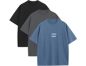 Men's Oversized Heavyweight 100% Cotton Crop T-Shirt Front Blank Regular Sleeve O-Neck Streetwear Custom <b>Logo</b> - Product Image 1