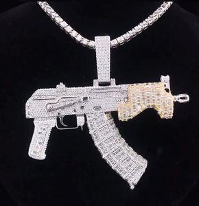 Pendentif personnalisé en alliage de moissanite serti de pierres, breloque pistolet en argent sterling plaqué or, micro-incrustation, bijoux hip-hop unisexe - Product Image 4