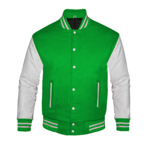Chaqueta de Cuero y Lana Negra Genuina para Hombre, Estilo Universitario, con Decoración Bordada, Estilo Béisbol - Product Image 1