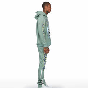 Conjunto de Chándal OEM Personalizado de Verano con Lavado Ácido Vintage, Sudadera con Capucha y Pantalones Acampanados Desgastados, Estilo Urbano para Hombre, 100% Algodón - Product Image 3