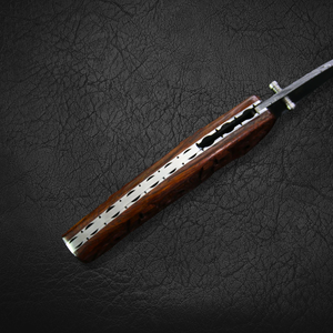 Couteau utilitaire pliant artisanal à lame droite de type Drop Point avec lame en acier Damas, manche en bois et étui en cuir - Qualité DIY - Product Image 4