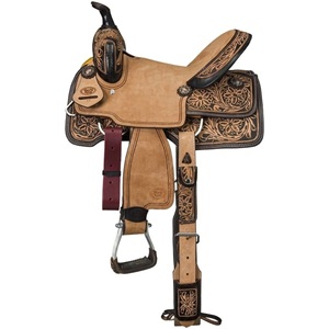 Selle de cheval Western en cuir de qualité supérieure, personnalisée OEM, avec bordure florale en cuir brut travaillé à la main, pour la course de baril, pour enfants et adultes - Product Image 1