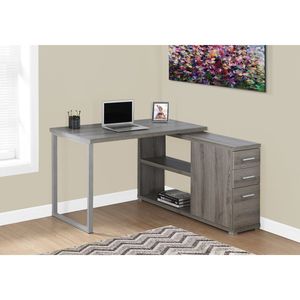 Scrivania Angolare per Ufficio Domestico con Cassetti Portaoggetti, Postazione di Lavoro a L, Laminato Marrone e Metallo Grigio per Utenti Laptop - Product Image 5
