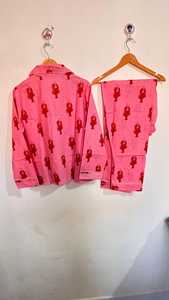 Conjunto de Pijama de Algodón con Estampado Floral para Mujer, Cuello en V, Cierre con Cordón, Mangas Largas, Largo Completo, Suave, Transpirable, Informal - Product Image 5