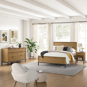 Modern Scandinavian Solid Wood Bedroom Set Queen Size with Storage <b>Drawers</b> and Matching Furniture - Product Image 1