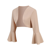 Bolero Wanita Lengan Panjang, Atasan Crop Top, Model Terbuka di Depan, Cardigan Bolero