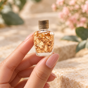 Agua de Aniación Premium en Envase de Vidrio Soplado a Mano con Escamas Doradas, para Uso Religioso, Pooja y Ceremonias Espirituales - Product Image 4
