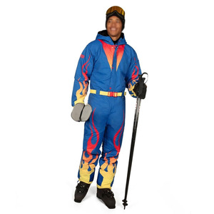 Custom Flame Print <b>One</b> <b>Piece</b> <b>Ski</b> <b>Suit</b> Men <b>Women</b> Waterproof Windproof Insulated Snowboard Jumpsuit Winter Snowsuit OEM Hooded - Product Image 1