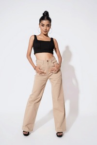 New Hot Selling das Mulheres <span class=keywords><strong>Jeans</strong></span> Versátil Multi Bolso Straight Fit Flare Calças de Cintura Alta Solta Casual Denim Calças Perna Larga - Product Image 3