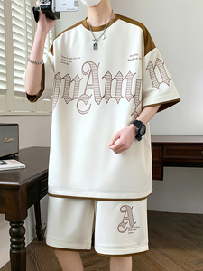 ชุดเสื้อยืดและกางเกงขาสั้นผู้ชายสไตล์ลำลองระบายอากาศได้ดี เสื้อแขนสั้นสำหรับออกกำลังกาย ชุดโอเวอร์ไซส์สำหรับผู้ชาย - Product Image 2