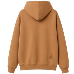 Sudadera con Capucha Extra Grande para Mujer, Diseño de Ondas con Pedrería Color Camel, Felpa Premium, Estilo Casual Urbano - Product Image 2