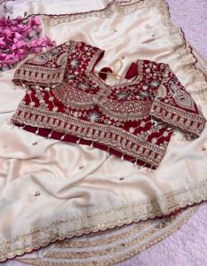 Sari de seda Rangoli para fiesta nupcial con bordado de lentejuelas y Butti de lentejuelas en el cuerpo, con blusa cosida. - Product Image 2
