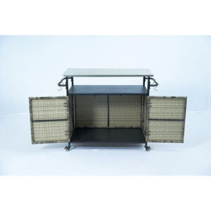 Carrito de barra de mimbre de PE para exteriores, puertas dobles, tapa de vidrio y ruedas para muebles de patio - Product Image 2