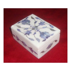 Boîte de rangement MOP en marbre blanc de qualité supérieure, motif fleur bleue, pour fruits secs et bijoux, idéale pour un cadeau de mariage. - Product Image 1