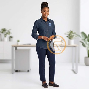 Chemise boutonnée décontractée pour femmes, sur mesure, ODM, pour la sororité Zeta Phi Beta, uniforme de bureau 100% coton, DENIM JEANS - Product Image 3