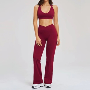 FONILBEST Women's 2 Piece Yoga <b>Set</b> Deep V Neck Racerback High Waist Full Length Solid <b>Colour</b> Activewear - Product Image 2