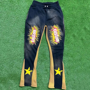 Custom 400gsm Winter Woven Vintage <b>Oversize</b> Distressed Rhinestone Acid Wash 100% Cotton Quick Dry Tracksuit Flared <b>Jogger</b> - Product Image 5